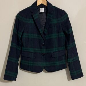 GAP Women's Academy Blazer Green Blue Black Plaid size 2 Preppy Fall Academia